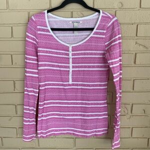 VTG Y2K Lucky Brand Thermal Henley Shirt Women’s Pink Preppy Stretch Geometric M